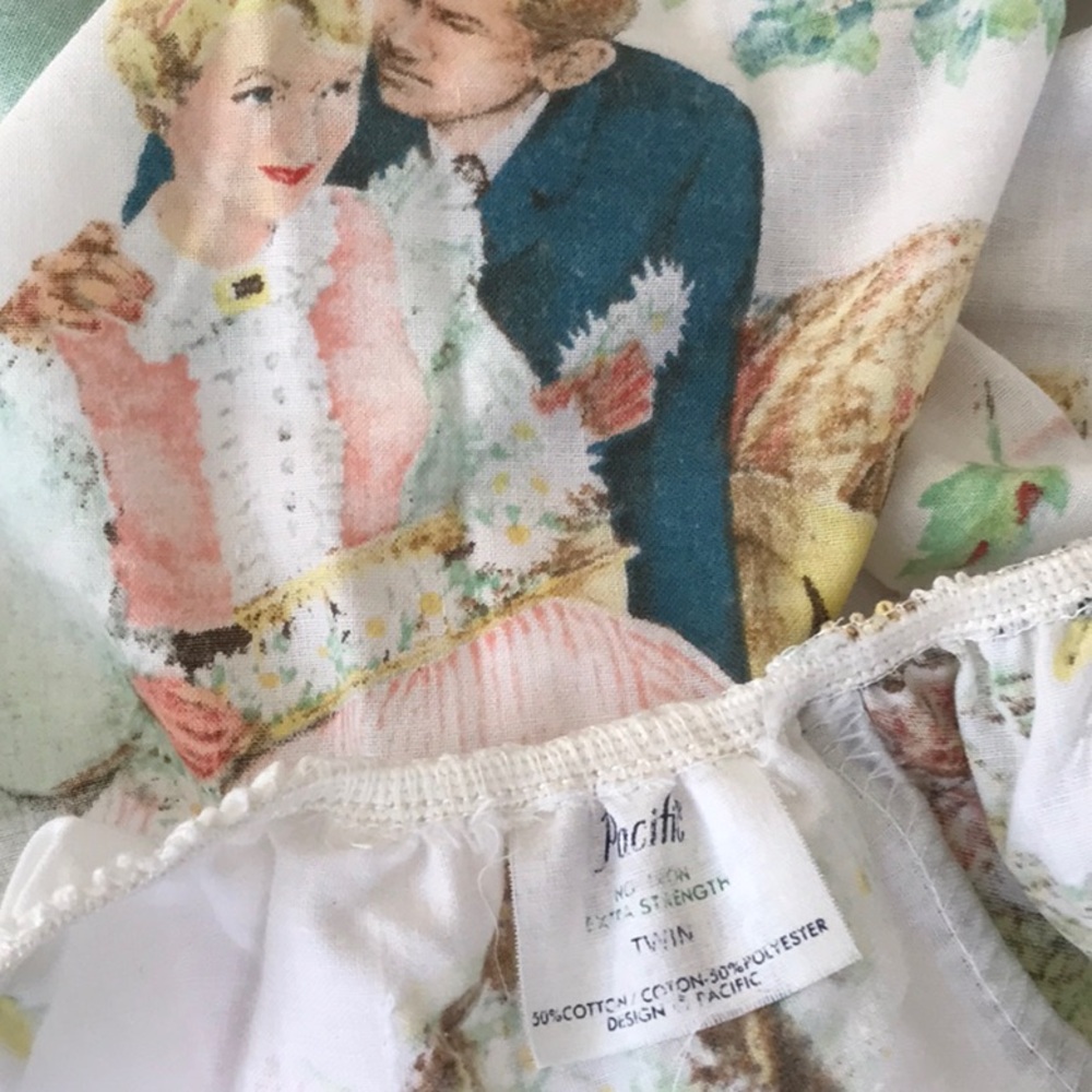Vintage Norman Rockwell Pacific Twin Size Fitted Bed Sheet 🌺🦜🌺 Americana - Picture 7 of 8